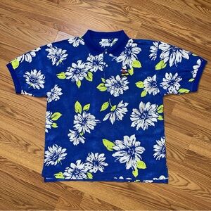 Vintage Disney Blue Floral Hawaiian Polo Shirt Size XL Mickey Mouse Tropical